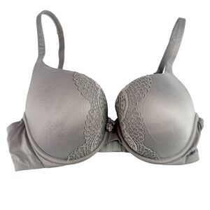 VICTORIAS SECRET Body by Victoria Perfect Shape Lace Trim T-Shirt Bra 34D Gray